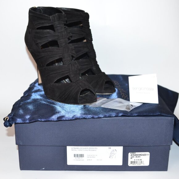 With Box Sergio Rossi Black Suede Cutout 'Devine 105' Heel Boots - Picture 10 of 10